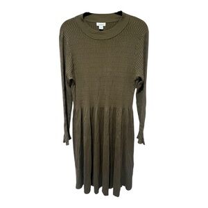 Sundance Catalog Women M Green Long Sleeve Knit Midi Lagenlook Sweater Dress